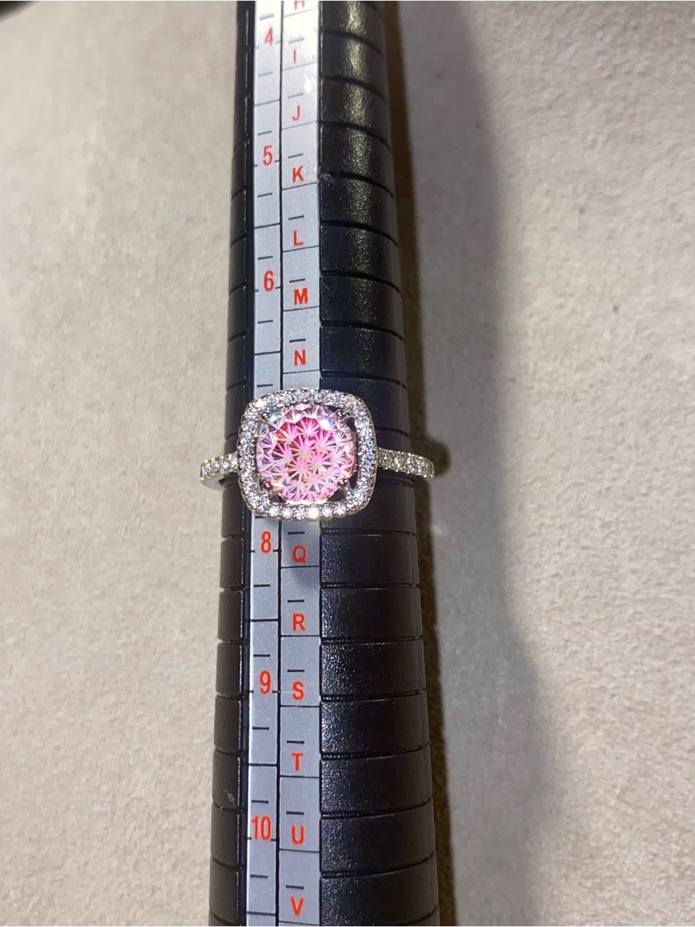 Pink Halo Cushion-Style Crystal Silver Ring